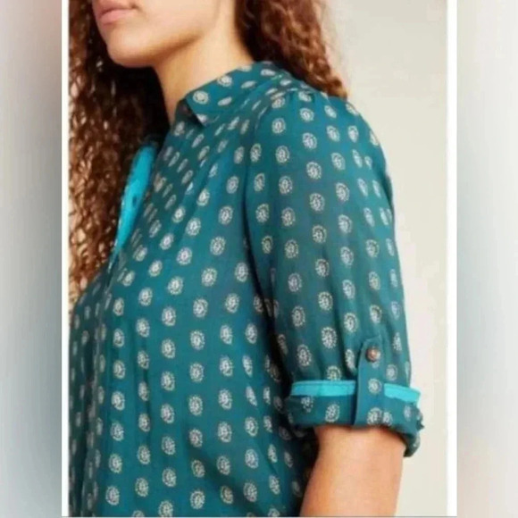 Mauve By Anthropologie Button Down Shirt Roll Tab Sleeves Size XS - Picture 3 of 10